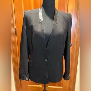 Helmut Lang Black Structured Blazer with leather trim, size 4